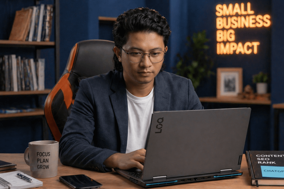 Local SME owner reviewing website updates to rank on ChatGPT fast